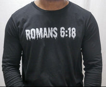 Load image into Gallery viewer, &quot;Romans 6:18 drip&quot; Long-sleeve T-shirt (black)

